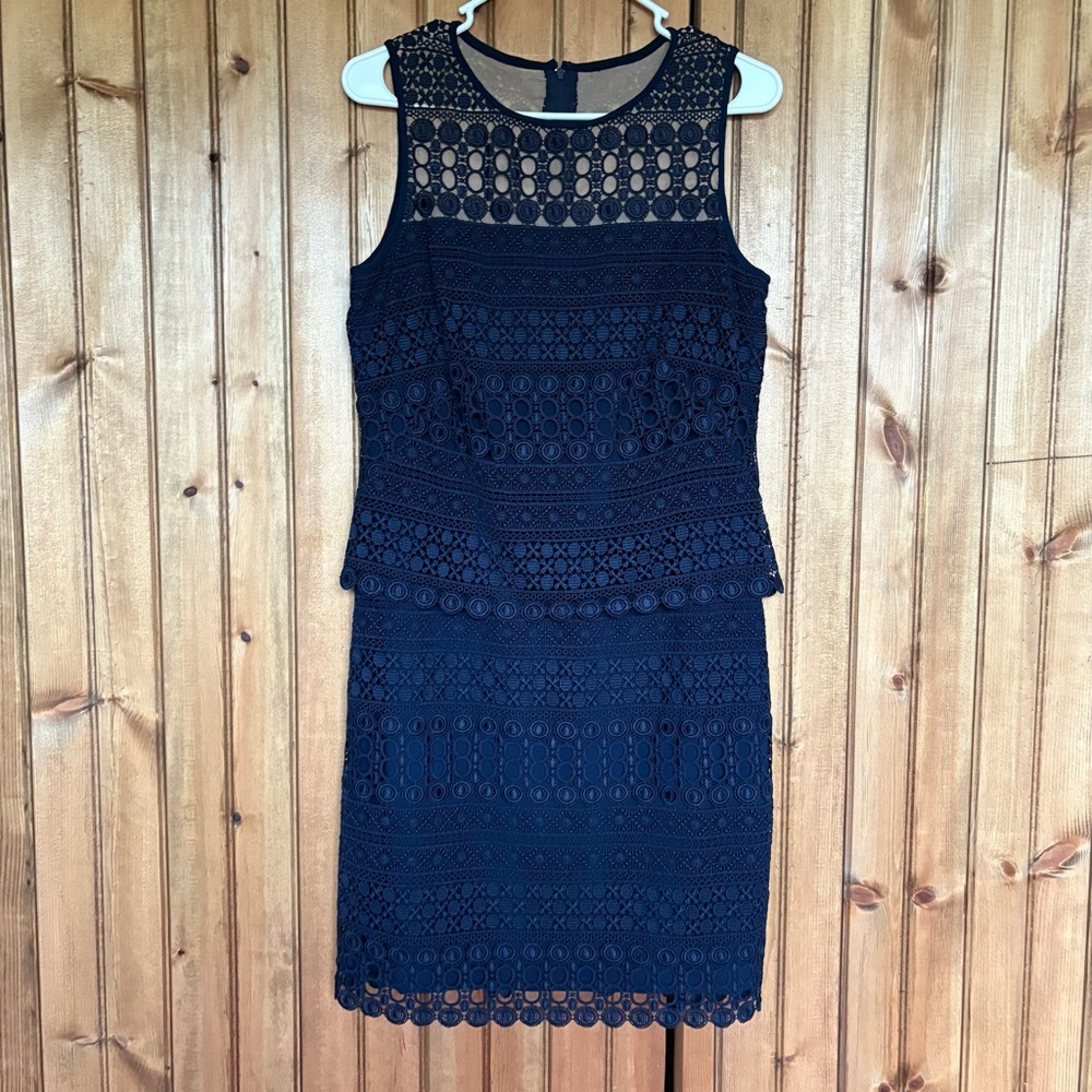 Ralph Lauren Navy Blue Lace Midi Dress